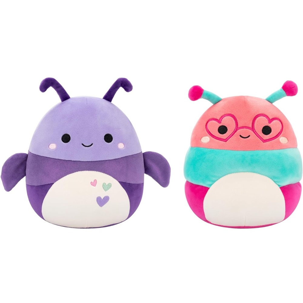 NWT 2-Pack 8″ Squishmallows – Purple Beetle + Peach Bookworm